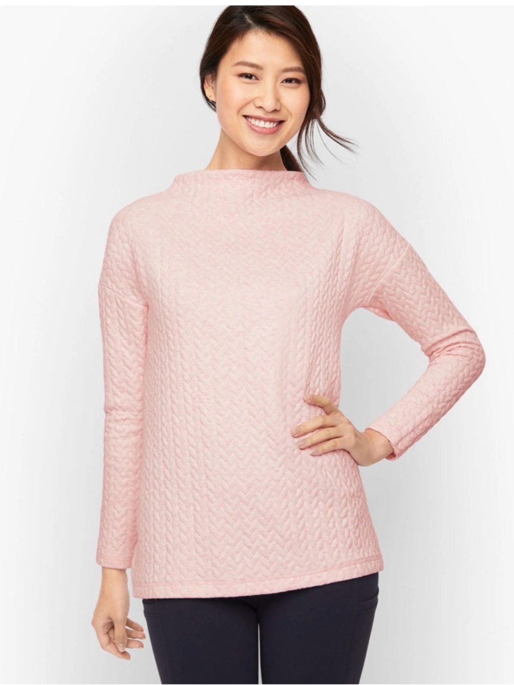 T by Talbots Light Pink Sparkly Oversized Quilted Pullover, Large